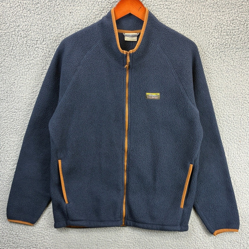 LL Bean Katahdin Full Zip Fleece Jacket Mens M Navy Blue Brown Outdoor Gorpcore